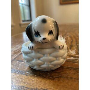 Vintage Ceramic Dog In Basket MCM
